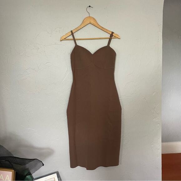 Aritzia Babaton Lariat Dress Size L Sold out Color Deep Taupe - Picture 2 of 6